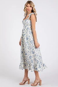 Blue Vintage Tie Midi Dress