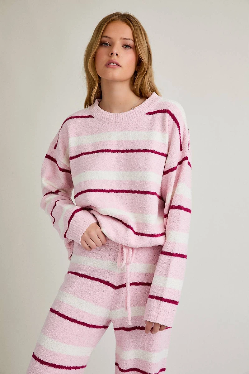 Pink & Cream Stripe Sweater Pants Set