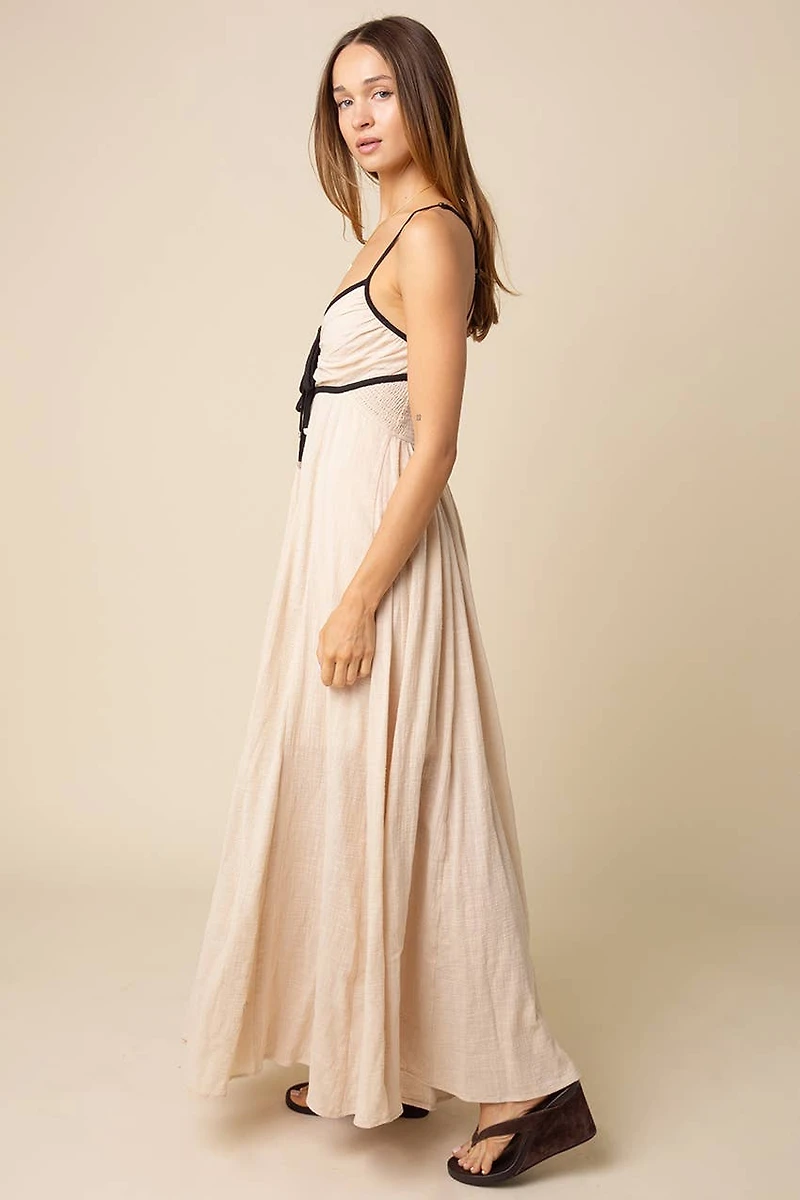 Beige Sian Contrast Tie Maxi Dress