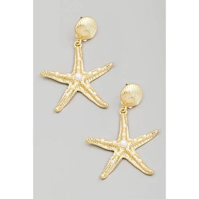 Pearl Studded Starfish Dangle Earrings