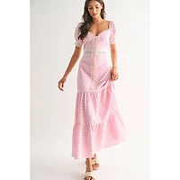 Pink Lace-Trimmed Maxi Dress