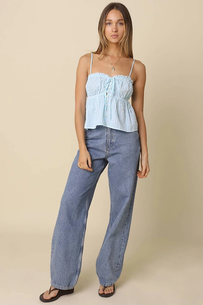 Button-Front Peplum Cami Top