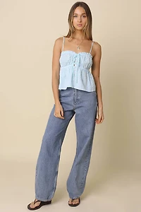 Button-Front Peplum Cami Top