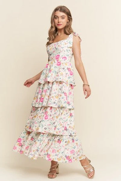 Pink Floral Tiered Empire Dress