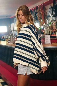 Navy Striped Oversized Crewneck Top