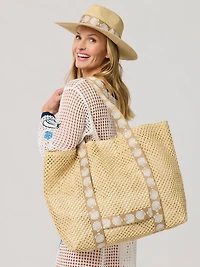 Tan Shell Beach Bag & Hat Set