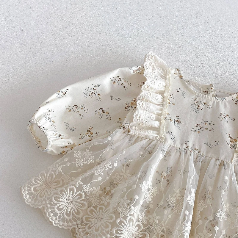 Ivory Floral Lace Baby Romper with Bonnet Set