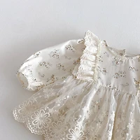Ivory Floral Lace Baby Romper with Bonnet Set