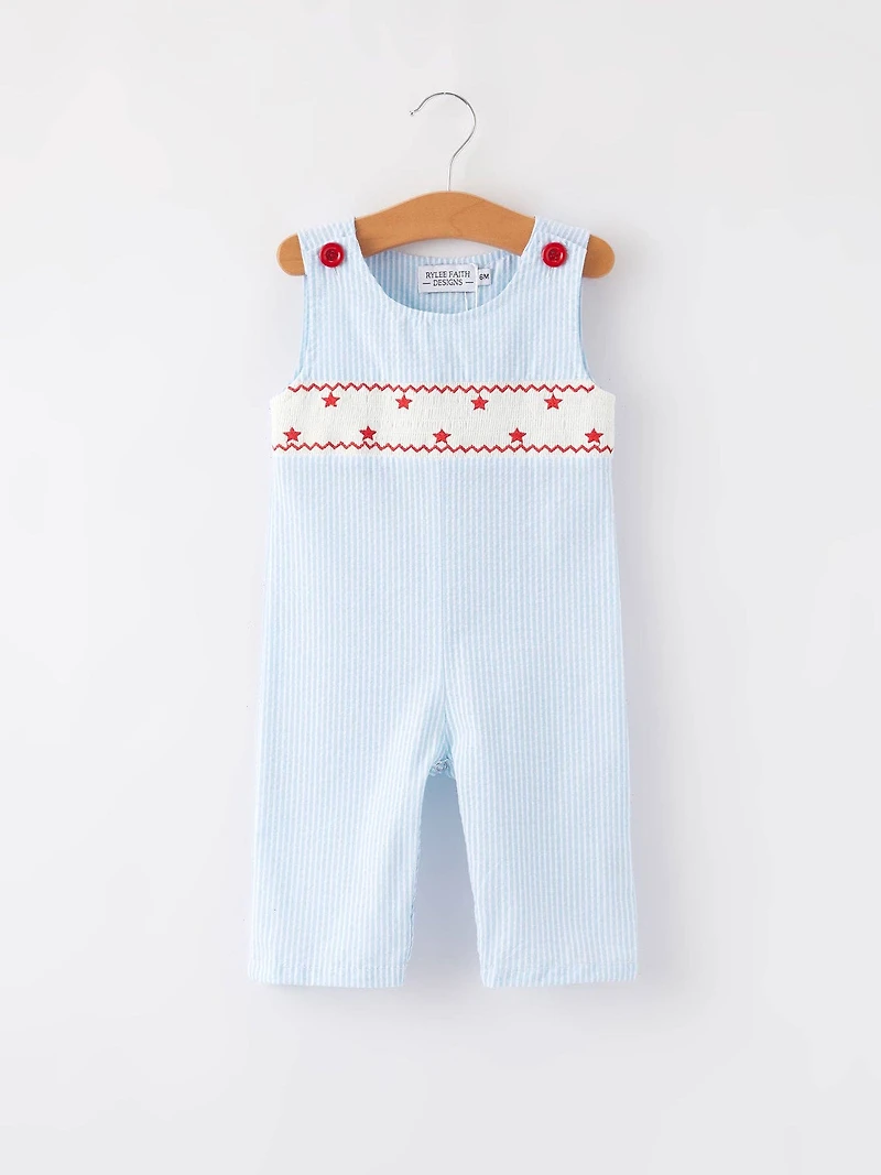 4th of july Star Embroidery Smock Boys Romper