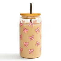 Pink Bows Glass Can