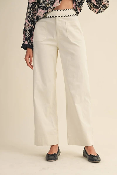 Ecru High Waist Wide Leg Pants