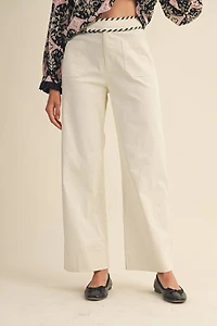 Ecru High Waist Wide Leg Pants