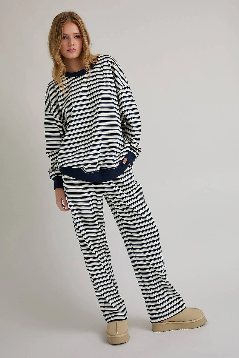 Ivory & Navy Crewneck Pants Set