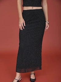 Black Polka Dot Pencil Midi Skirt