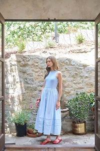 Blue Lace Contrast Midi Dress