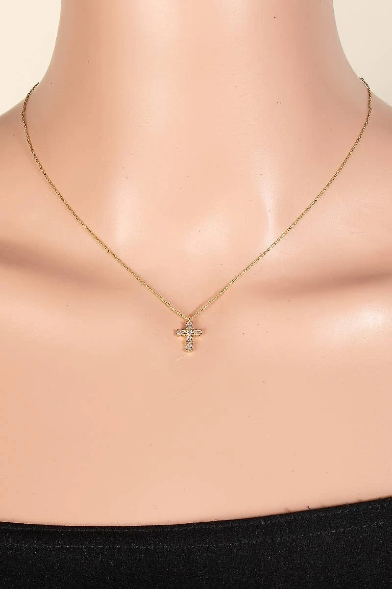 Gold Dipped Cz Cross Pendant Necklace