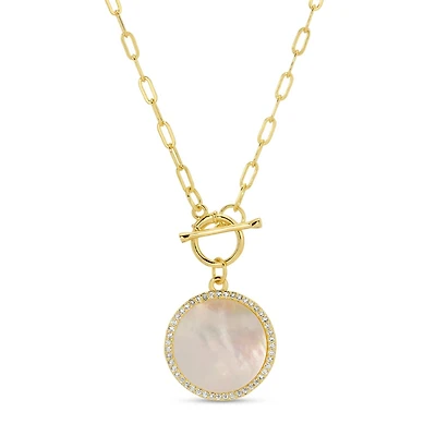 Mother Of Pearl Pave Circle Toggle Necklace