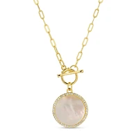 Mother Of Pearl Pave Circle Toggle Necklace