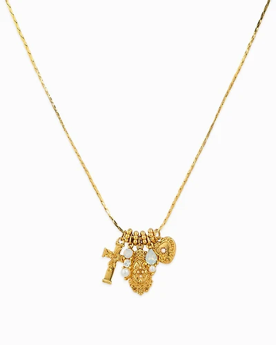 Gold Cross Heart Charm Necklace