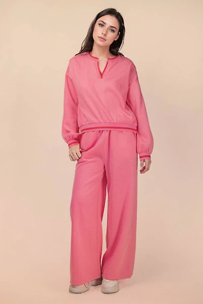 Pink Color Band Detail Comfy Set