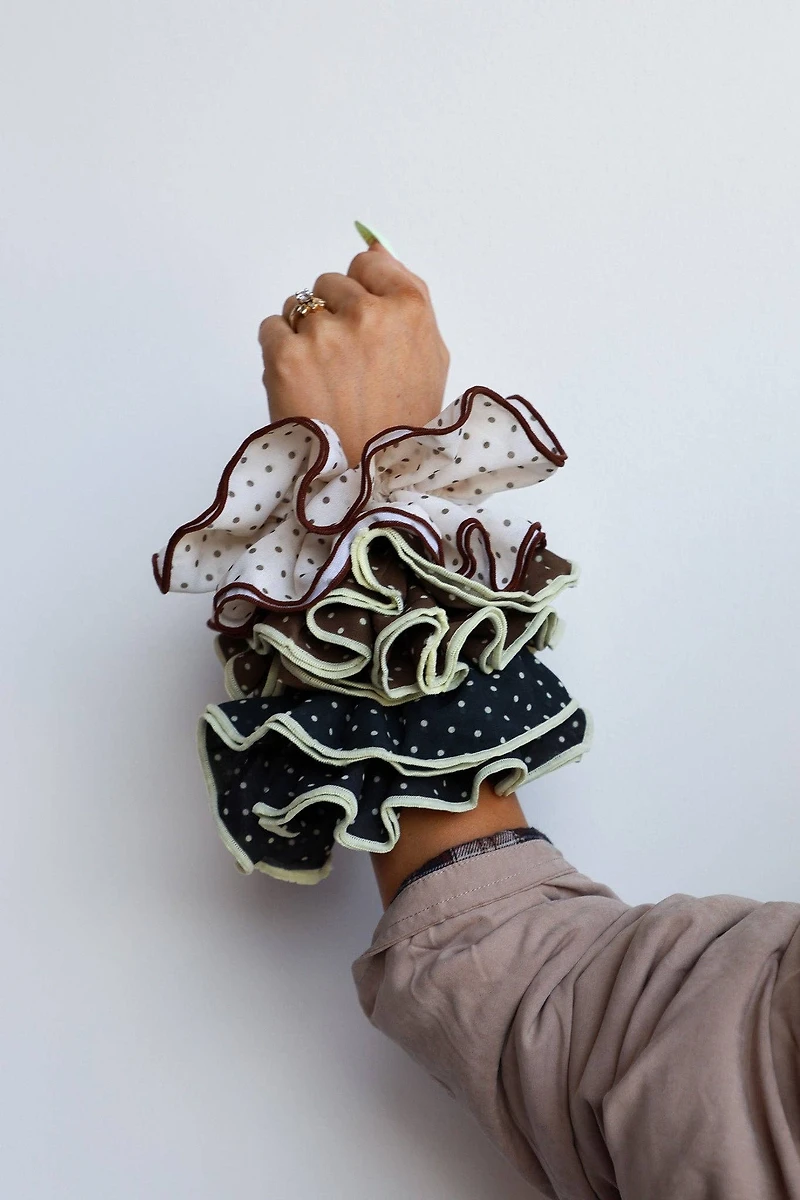 Brown & Cream Polka Dot Corset Scrunchie