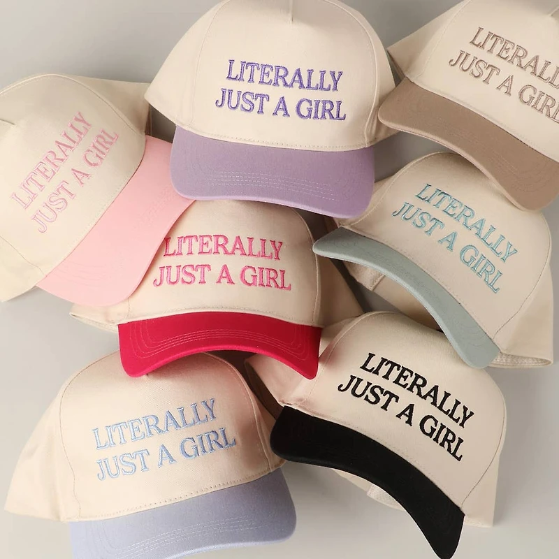 Literally Just A Girl Embroidery Two Tone Trucker Hat: FUCHSIA / ONE SIZE