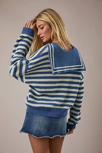 Blue Sailor Collar Stripe Sweater