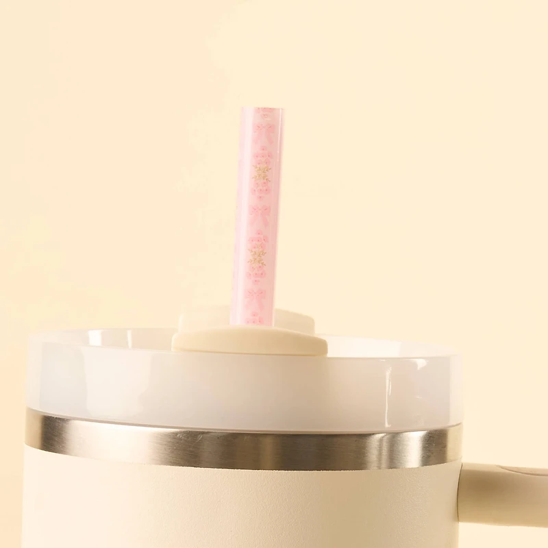 Pink Bow Tumbler Straw Set