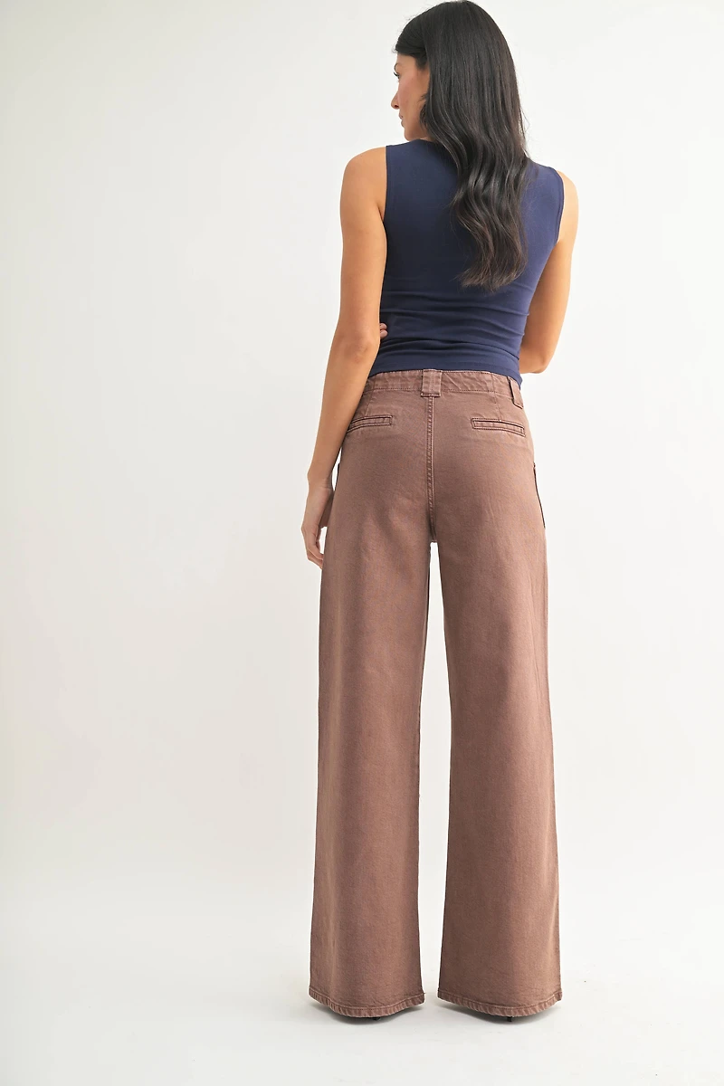 Brown Patch Pocket Wide Leg Flare