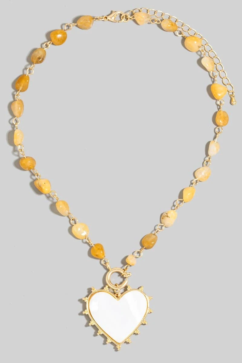 Shell Heart Pendant Stone Bead Chain Necklace