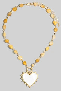 Shell Heart Pendant Stone Bead Chain Necklace