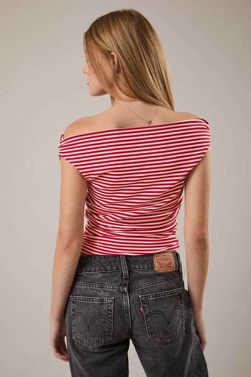 Red Stripe Off Shoulder Top