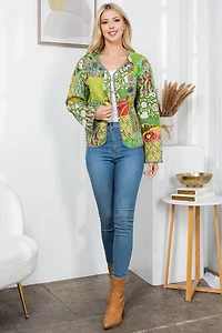 Green Floral Quilted Patch Reversible Jacket