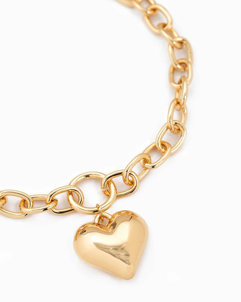 Gold Puffy Heart Chunky Necklace