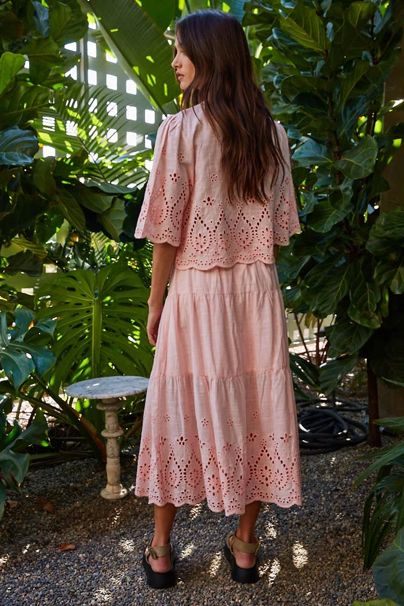 Woven Embroidered V-Neck Top