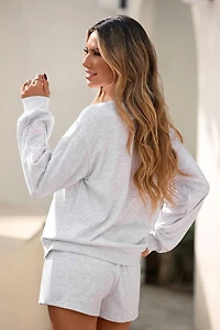Grey & Pink Bow Embroidered Pullover Shorts Set