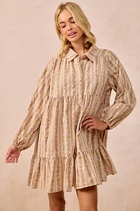 Cream Floral Print Buttoned Shirt Dress