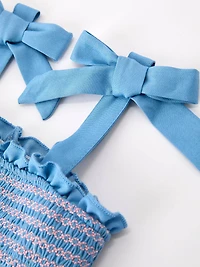 Bow Baby Romper Smocked Strap Bubble
