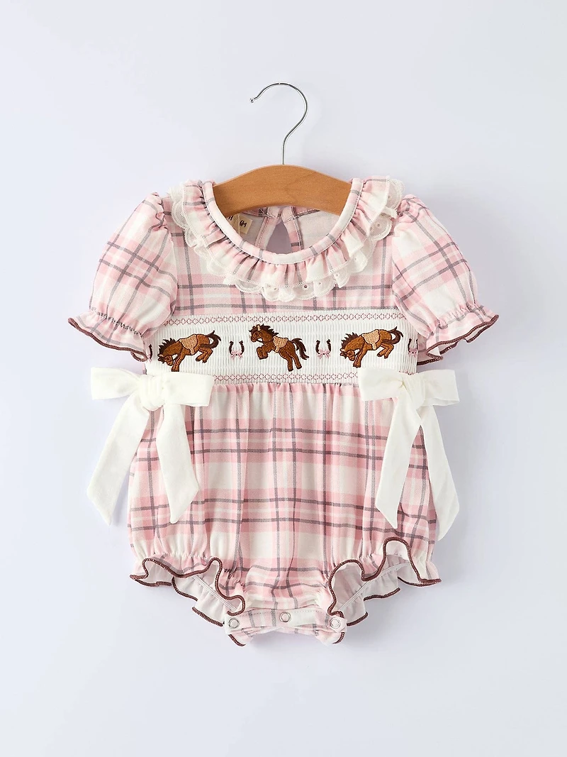 Western Horse Embroidered Smocked Romper