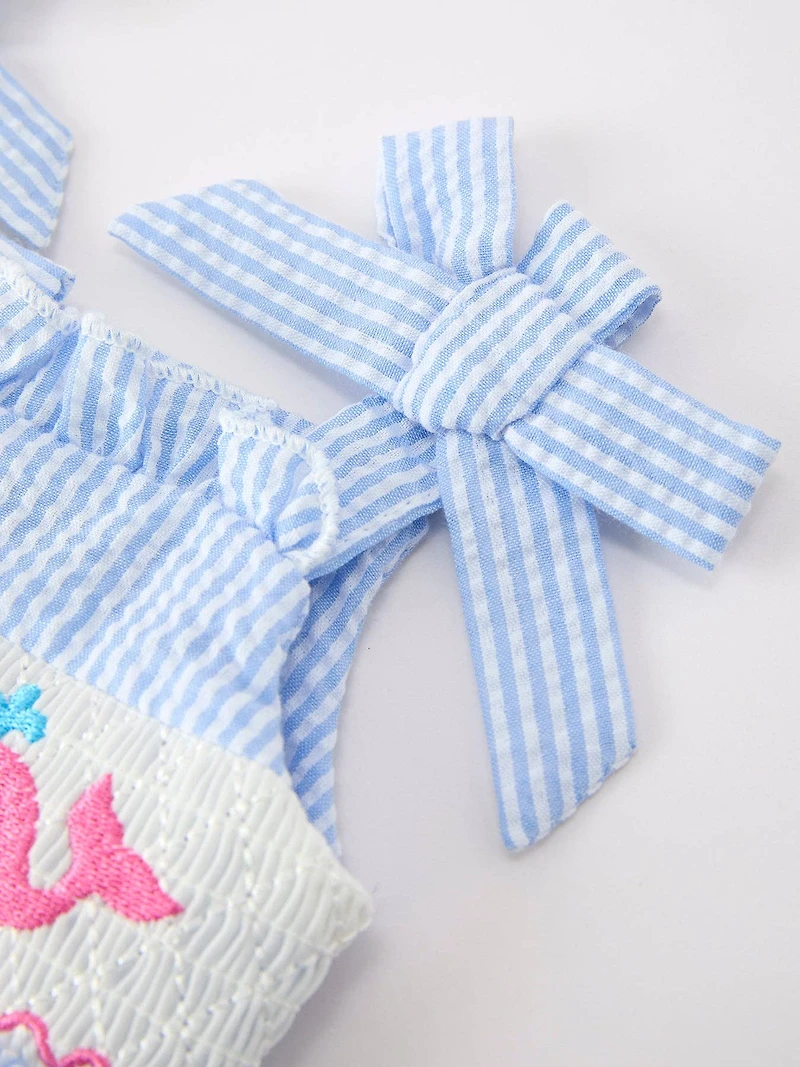 Whale Embroidered Smocked Romper