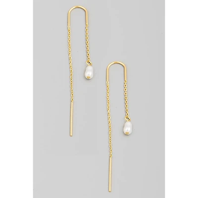 Pearl Bead Chain Threader Earrings