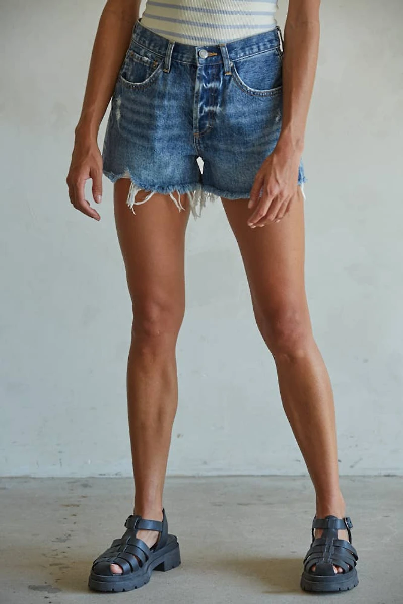 Dark Denim Distressed Detail Shorts