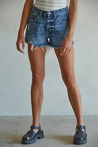 Dark Denim Distressed Detail Shorts