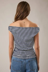 Navy Stripe Off Shoulder Top