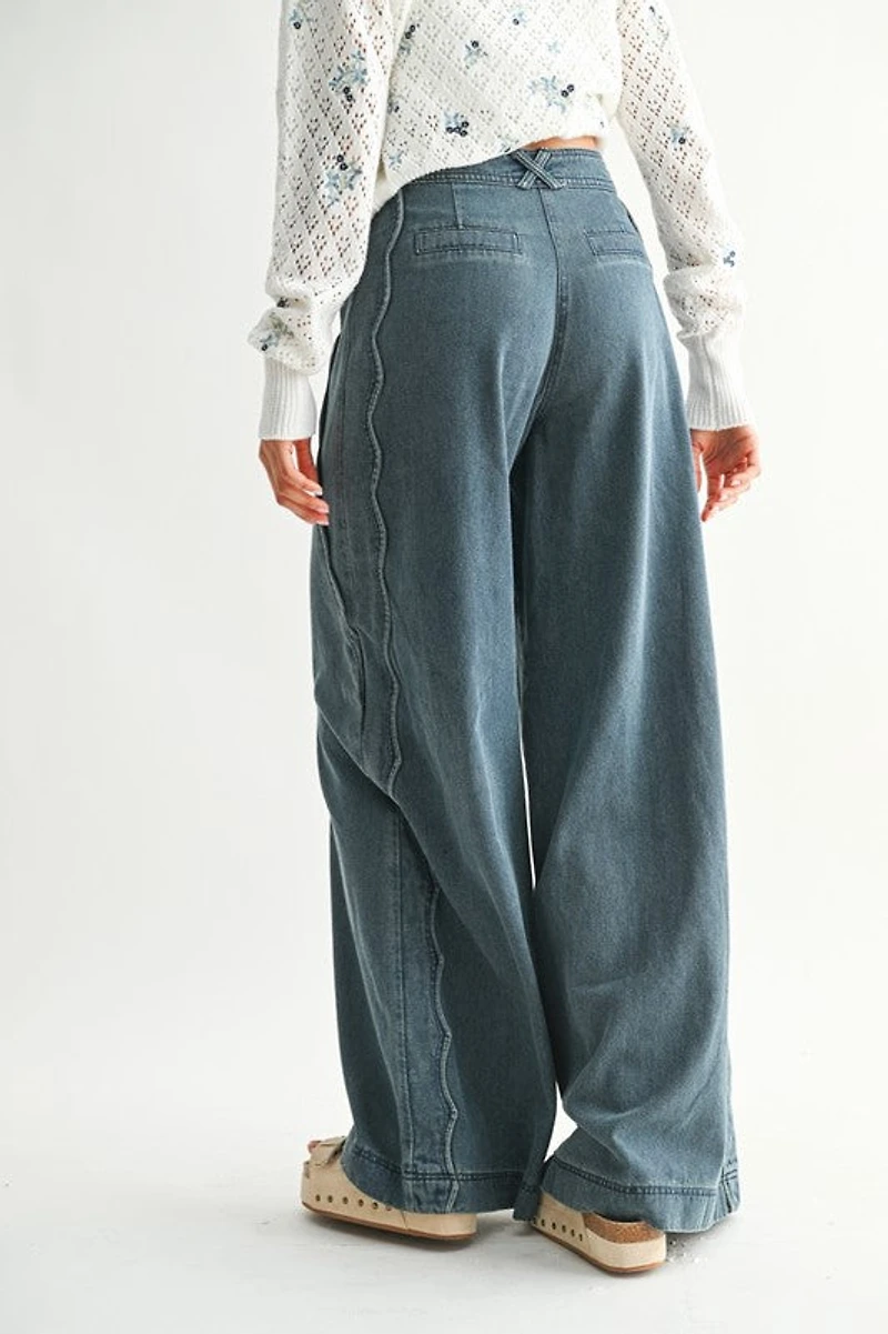 Scallop Wide Leg Denim Pants