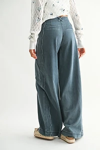 Scallop Wide Leg Denim Pants