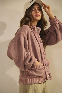 Mauve Washed Trim Cardigan Jacket