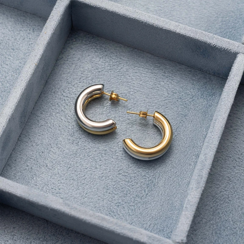 Gold Stainless Steel Mixed Metal Huggie Earrings