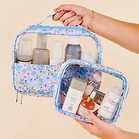 Blue Floral Clear Cosmetic Bag Set