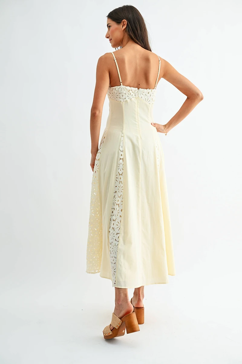 Cream Lace Panel Maxi Dress